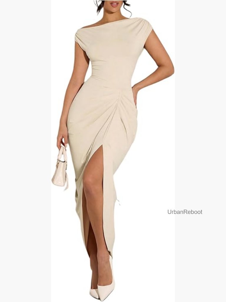 Elegant Off Shoulder Bodycon Dress With Slit Hem